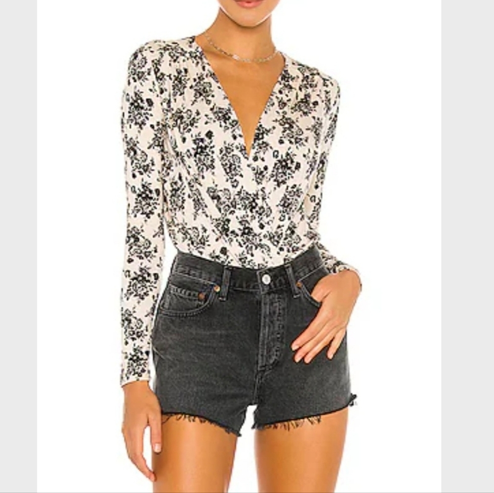 Free People Intimately Free Printed Turnt Bodysuit In Cream Plunging Neck
